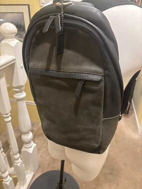 Coach Olive Suede Backpack with Black Leather Trim